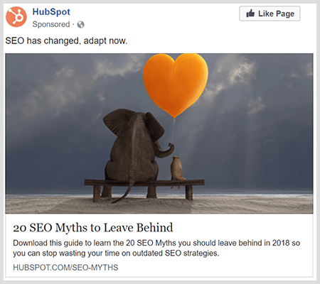Branding-Anzeigen teilen hilfreiche Inhalte wie diese HubSpot-Anzeige mit etwa 20 SEO-Mythen, die zurückgelassen werden müssen.
