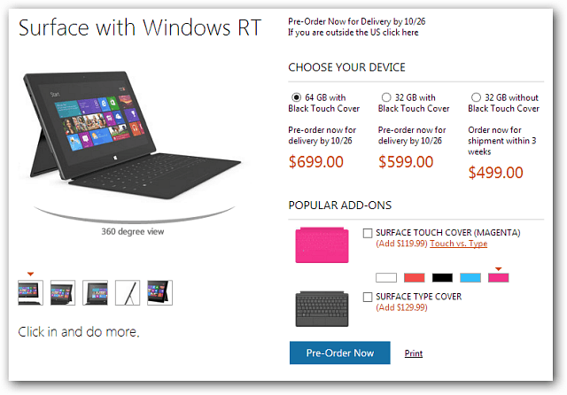 Microsoft gibt Preise für Surface RT-Tablets bekannt, die vorbestellt werden können