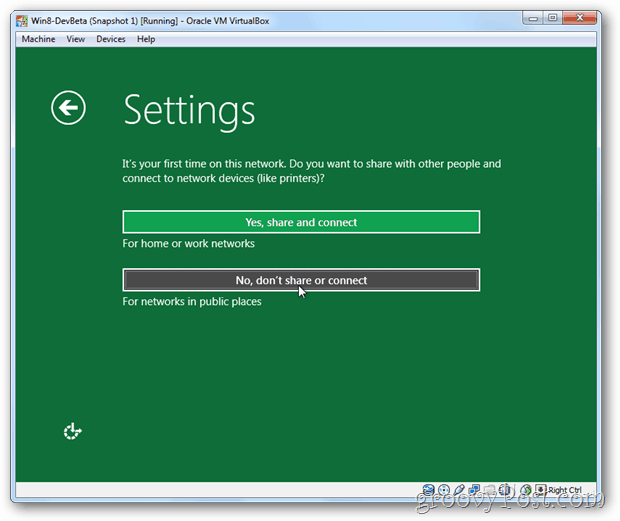 Setup-Setup für VirtualBox Windows 8 freigeben oder nicht freigeben?