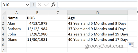 Excel Alter in Jahren Monaten und Tagen