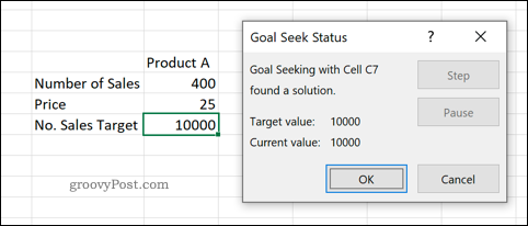 Eine Vorschau des Zielsuchwerkzeugs in Excel