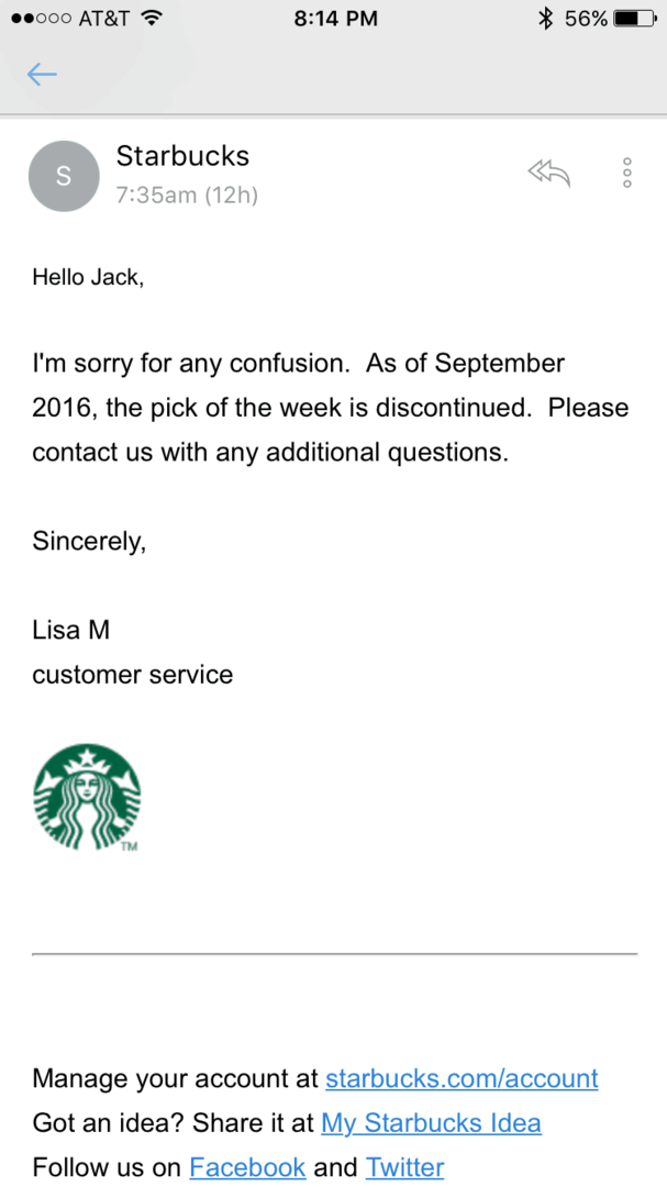 Starbucks kostenlose Apps eingestellt