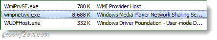 Windows Media Player-Netzwerkfreigabedienst im Task-Manager