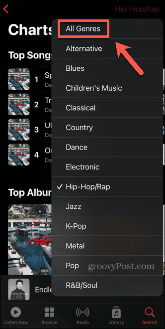 Apple Music listet alle Genres auf