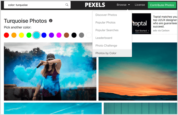 Pexels sortieren Fotos nach Farbe