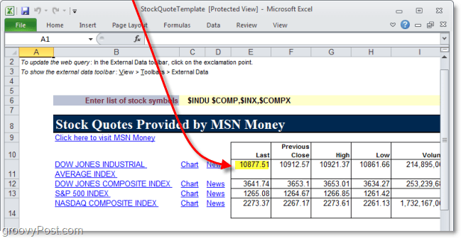 Verwenden Sie Webdaten in Excel 2010, um die Aktienkurse zu verfolgen