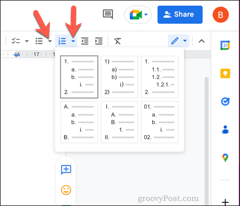 Anpassen einer Liste in Google Docs