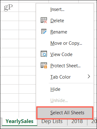 Alle Blätter in Excel auswählen
