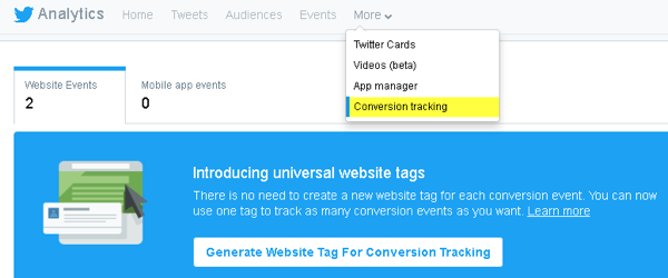 Mit Twitter können Sie Ihrer Website Code hinzufügen, um Conversions zu verfolgen und maßgeschneiderte Zielgruppen zu erstellen.