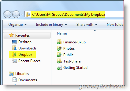 Windows Explorer Dropbox-Pfad