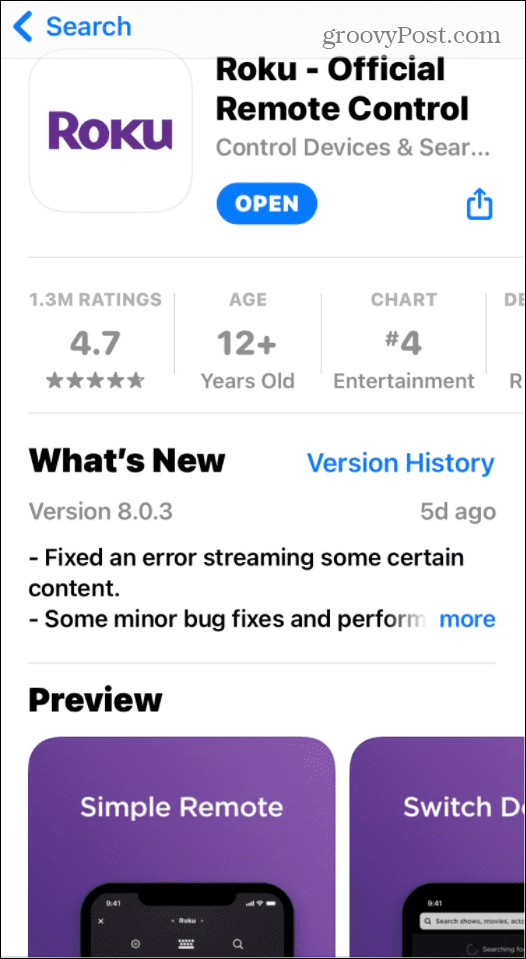 Roku-App für iOS