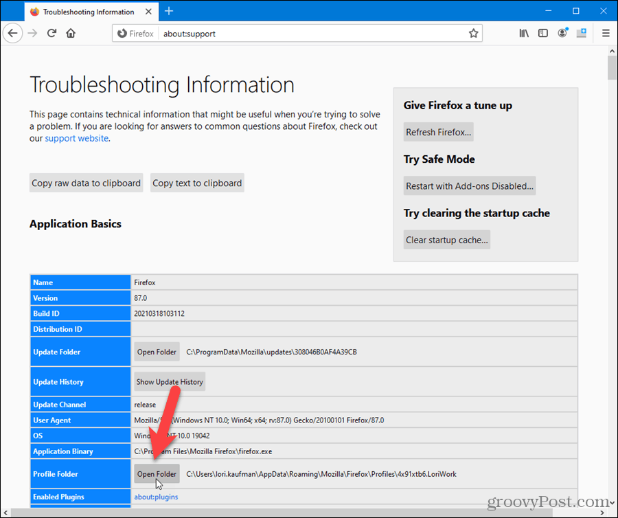 Öffnen Sie den Profilordner in Firefox