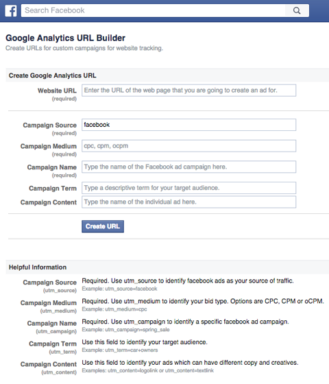 Facebook Google URL Builder