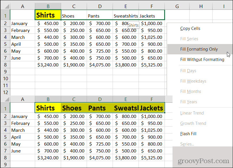 Excel AutoFill-Formatierung