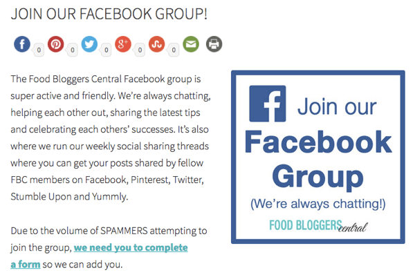 Laden Sie Website-Besucher ein, sich Ihrer Facebook-Gruppe anzuschließen.