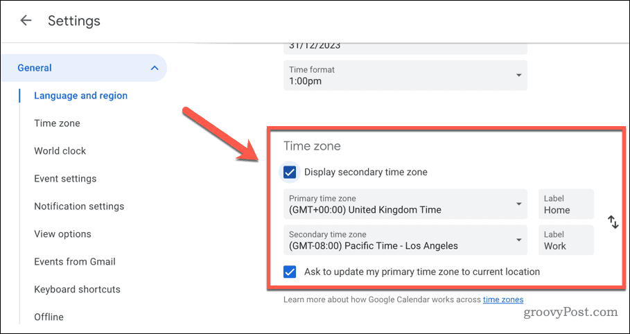 Legen Sie die Zeitzoneneinstellungen in Google Kalender fest