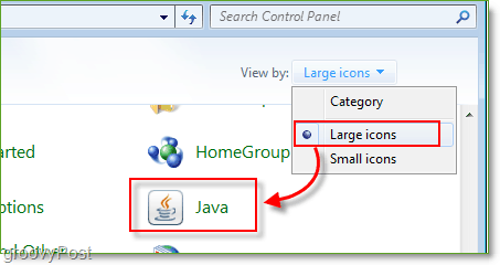 Screenshot: Windows 7-Systemsteuerung Starten Sie Java