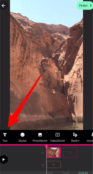 Tippen Sie auf Text, um Ihrer PocketVideo-Erstellung Text hinzuzufügen.