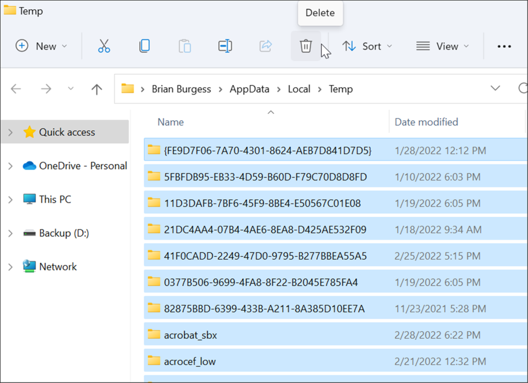 Temporäre Dateien löschen, 100-prozentige Festplattenauslastung unter Windows 11 beheben