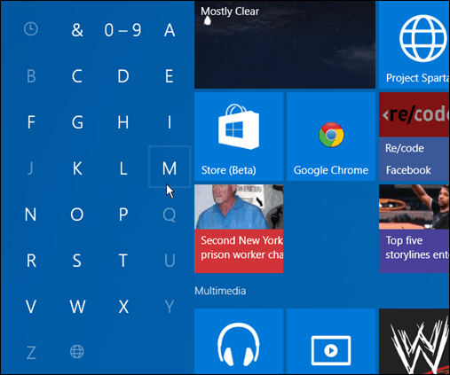 Suche Apps ersten Buchstaben Windows 10