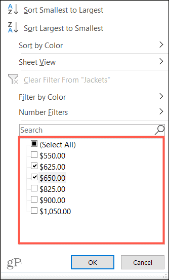 Filtern nach Wert in Excel