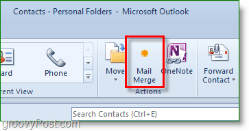 Screenshot von Outlook 2010 – klicken Sie auf Seriendruck