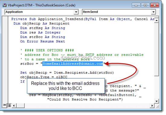 Automatisches BCC mit Outlook 2010