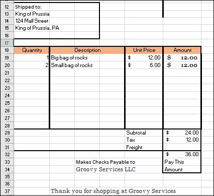Excel-Tabellenkalkulations-Rechnungsbeispiel