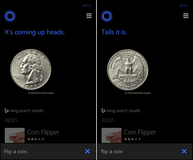 Cortana Wirf eine Münze