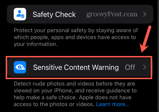 Warneinstellungen für sensible iOS-Inhalte
