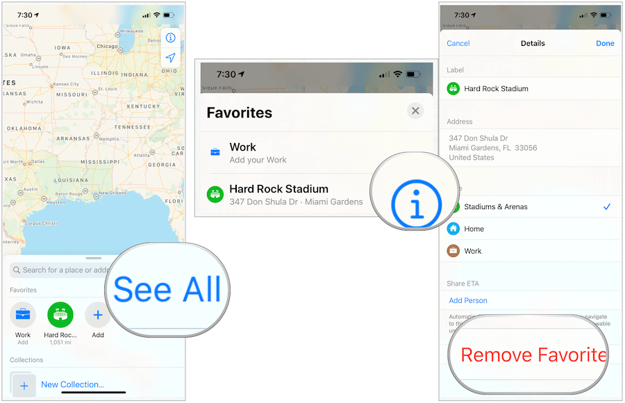 Apple Maps entfernen Favoriten
