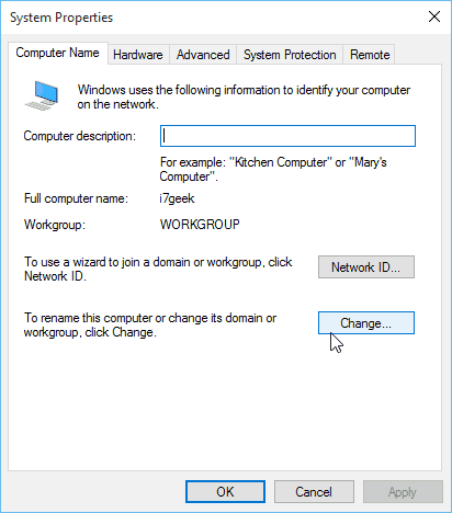 Windows 10-Systemeigenschaften Computername