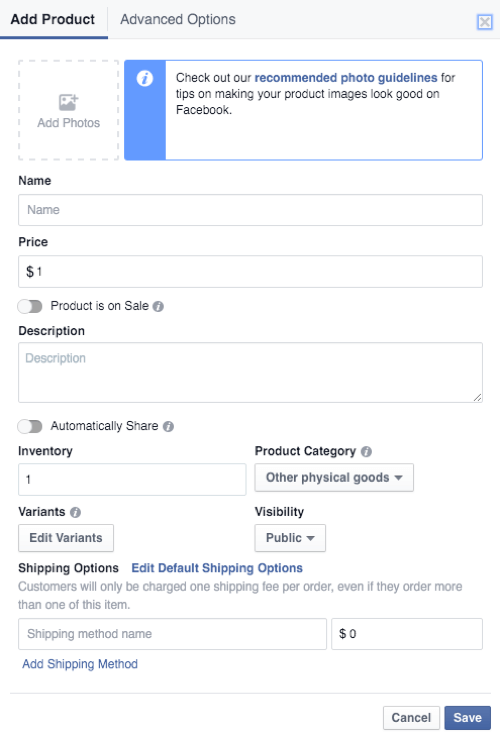 Produktdetails des Facebook-Shops
