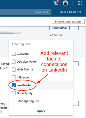 Kontaktkennzeichnung in LinkedIn Sales Navigator.
