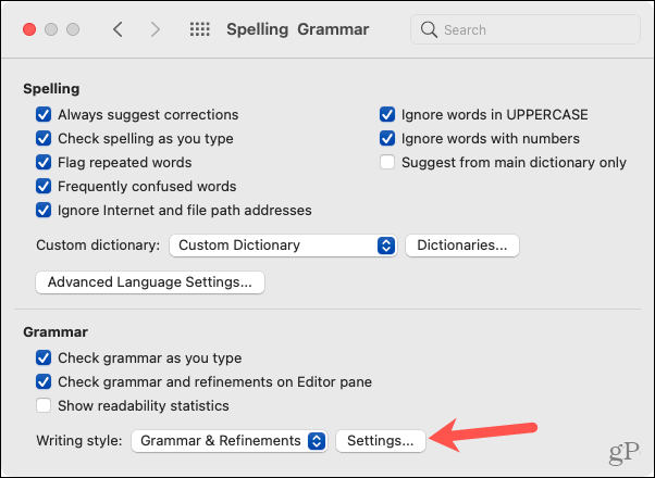 Mac Word-Optionen, Grammatikeinstellungen