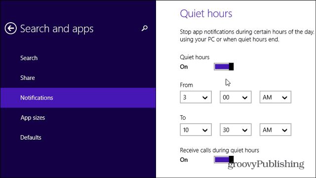 Ruhige Stunden in Windows 8.1 Ermöglicht das Deaktivieren von App-Benachrichtigungen