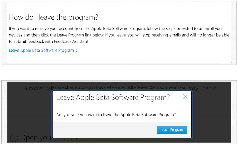 Apple Beta-Programm verlassen