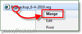 Führen Sie eine Registrierungsdatei zusammen, um sie in Windows 7 und Vista wiederherzustellen