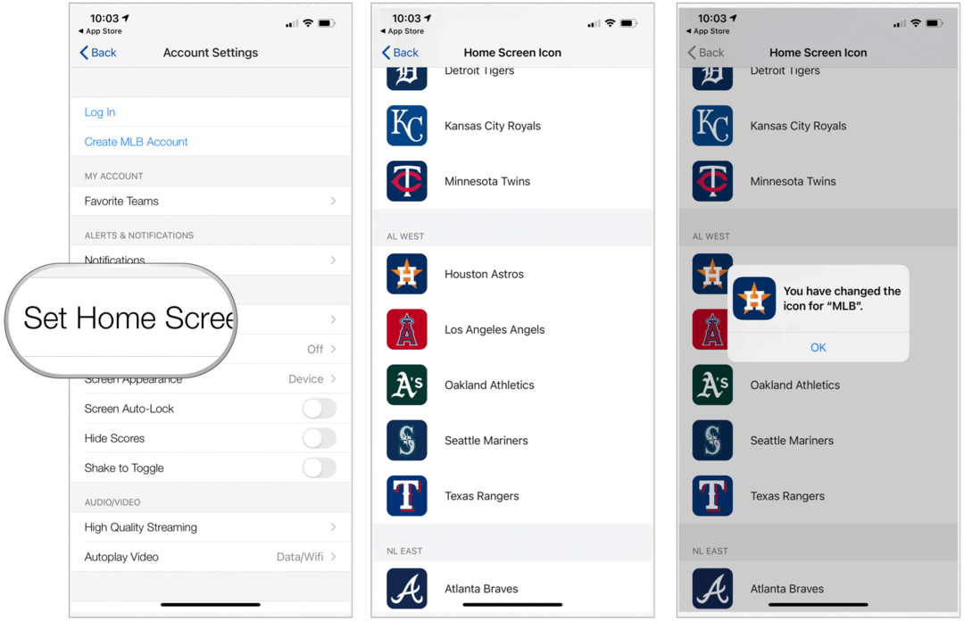 MLB-Startbildschirm ändern