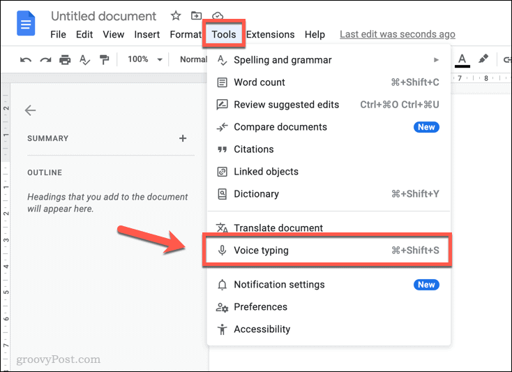 Aktivieren Sie die Spracheingabe in Google Docs