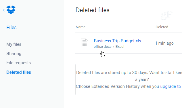 Wiederherstellen gelöschter oder früherer Versionen von Dateien aus Dropbox