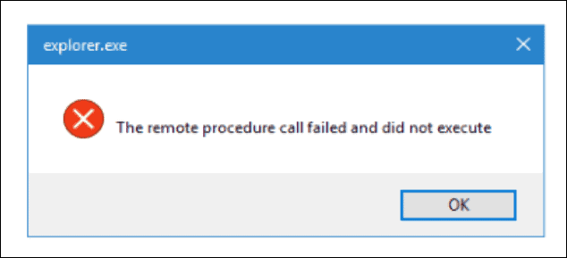 Ein Beispiel für den Fehler „Remote Procedure Call Failed“ beim Starten des Datei-Explorers.