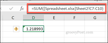 Eine Excel-SUMME-Formel, die einen Zellbereich aus einer anderen Excel-Datei verwendet