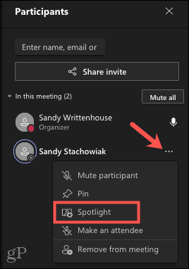 Spotlight auf ein Video in Microsoft Teams