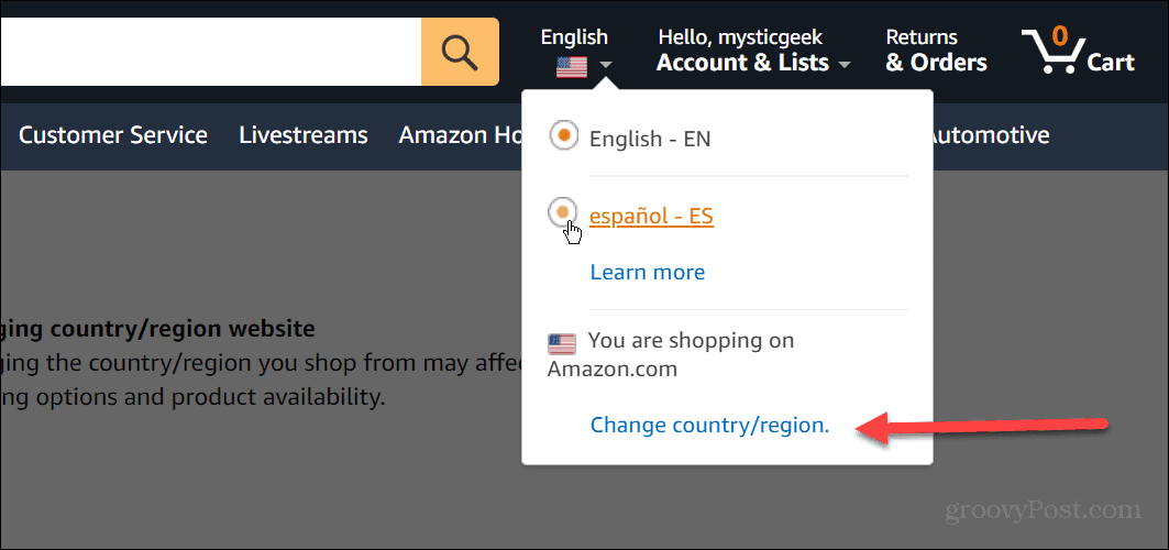 Sprache bei Amazon ändern