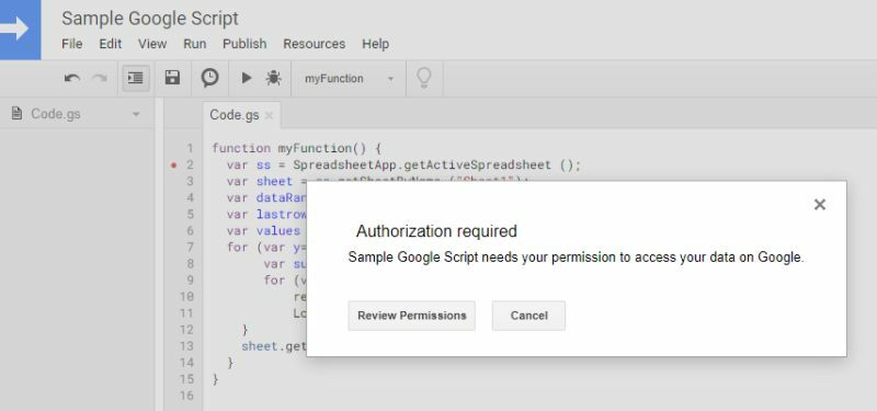 Google Script-Autorisierung