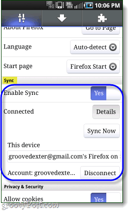 Firefox mit Android-Handy synchronisiert
