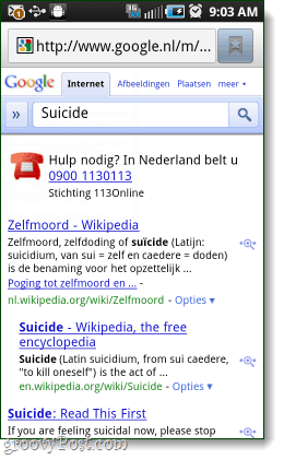 Google Suicide Help Line in den Niederlanden