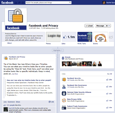 Facebook und Datenschutzseite