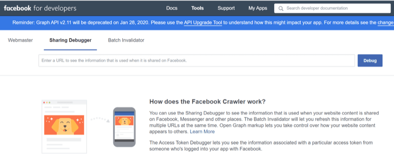 Schritt 1 zur Verwendung des Facebook Sharing Debugger-Tools
